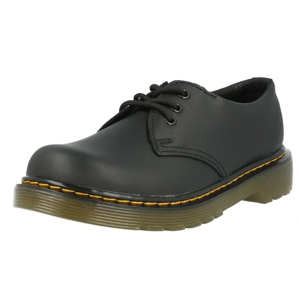 Dr. Martens 1461J Kids Black Leather Lace-Up Shoe with Yellow Stitching